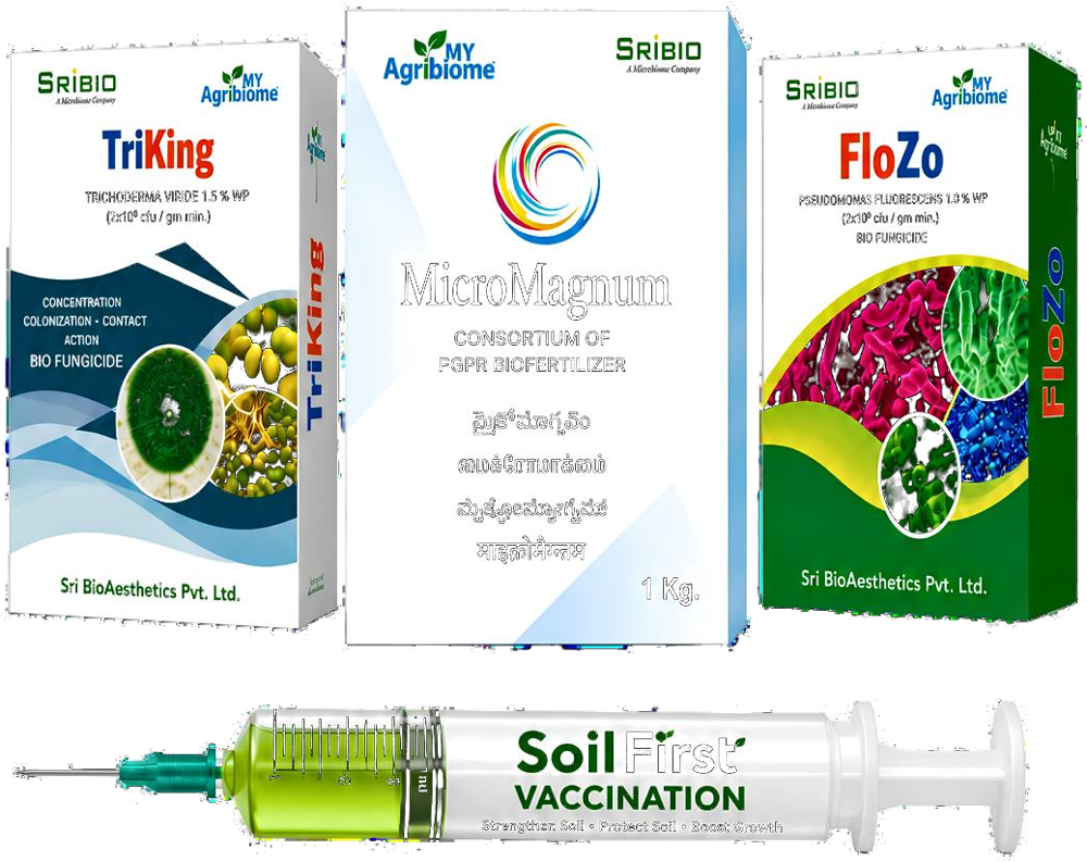 TriKing, MicroMagnum and FloZo packs with the SoilFirst Vaccination syringe